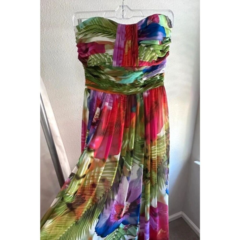 Le Château Strapless Tropical Floral Maxi Dress Size S